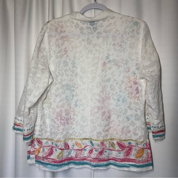 Koret Floral Blouse Shirt Button Dainty Cottagecore Coastal Embroidered Boho PL - Picture 7 of 10